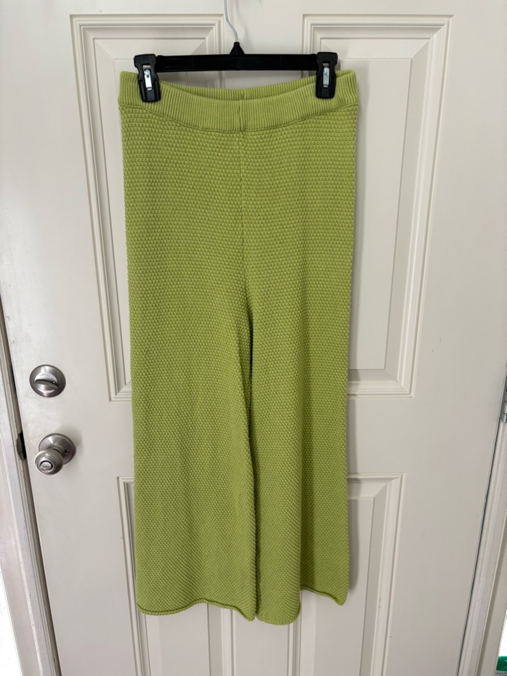 Wide-Leg Knit Pants in Lime Green